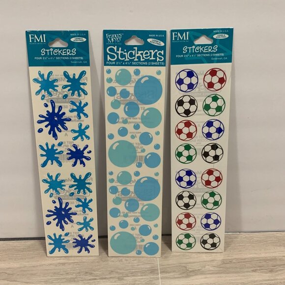 Vintage Frances Myers Sticker Sheets Blue Splash Soccer Ball Bubbles - Picture 1 of 6